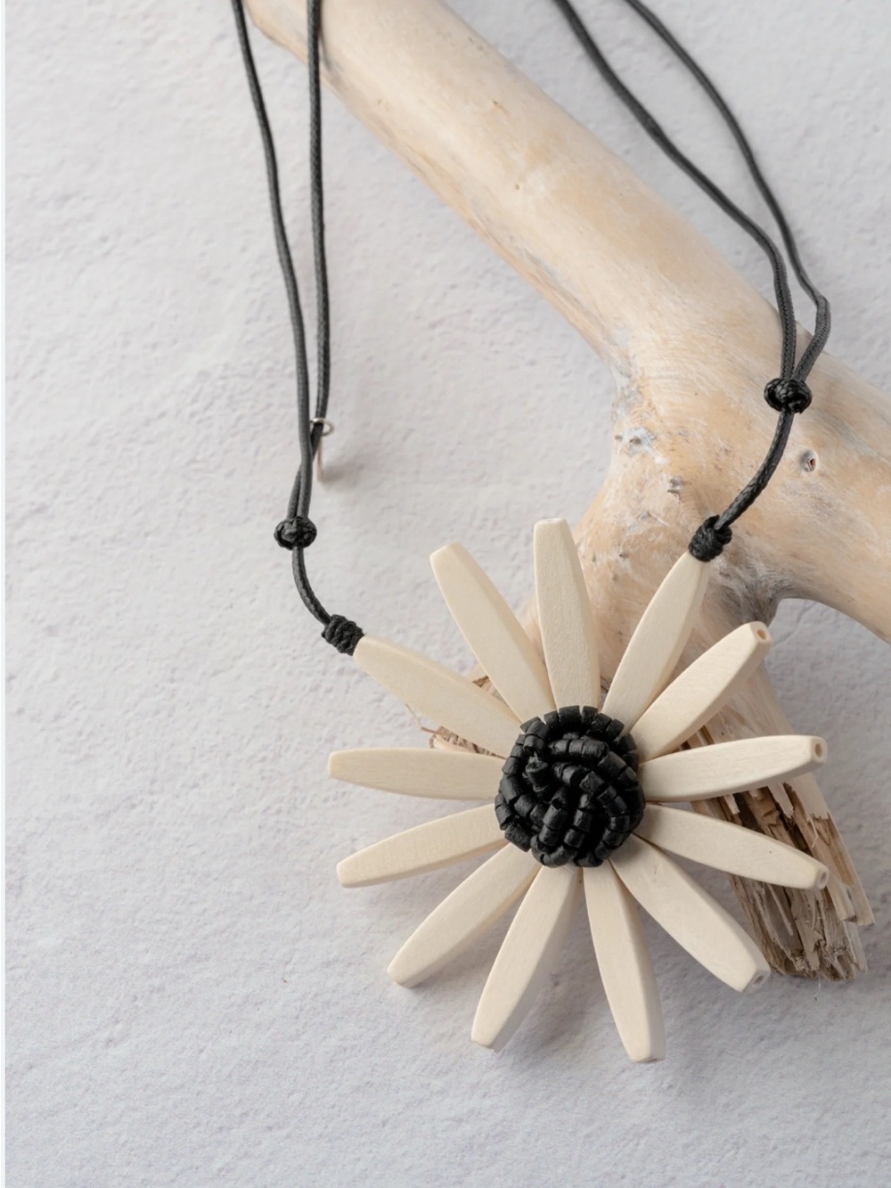 Sylca Handmade Cream Daisy Pendant Necklace with Black Center